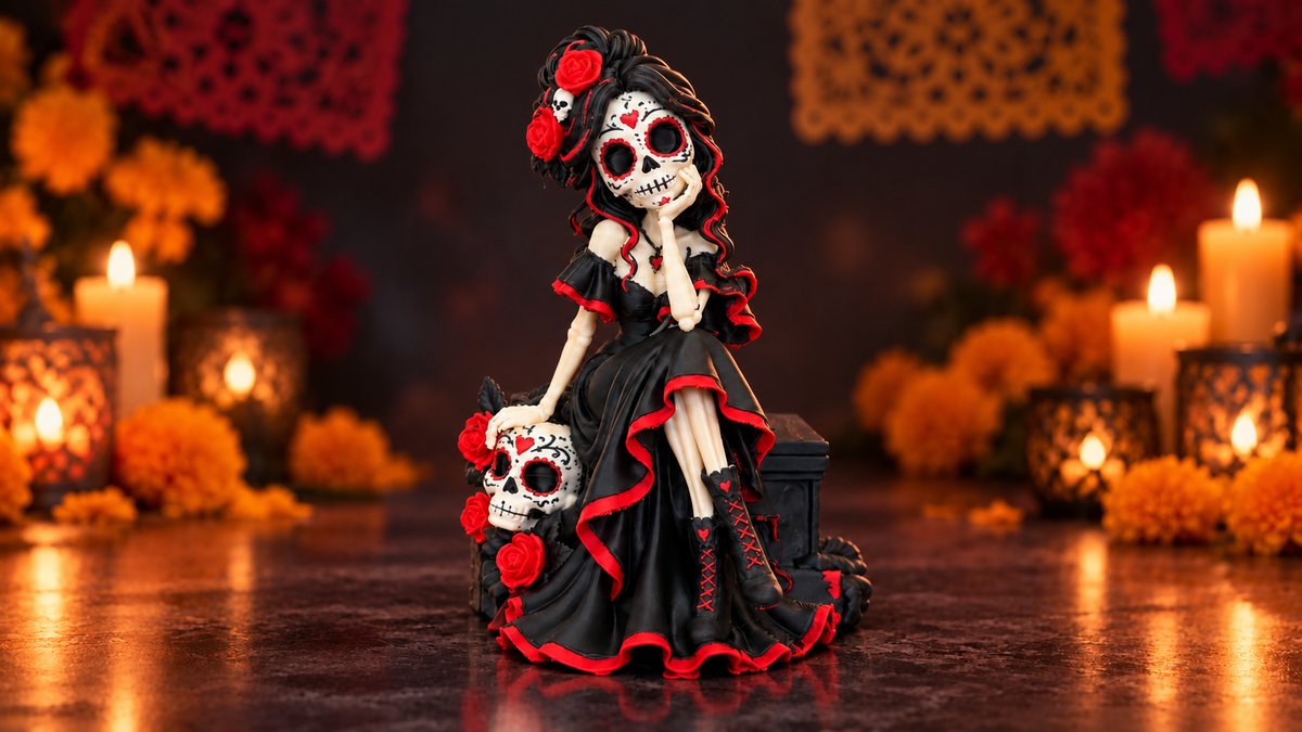 Día de los Muertos Rose Skeleton Figurine